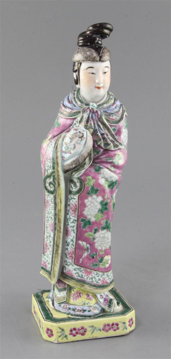 A Chinese famille rose standing figure of a lady, late 19th century, 30.2cm